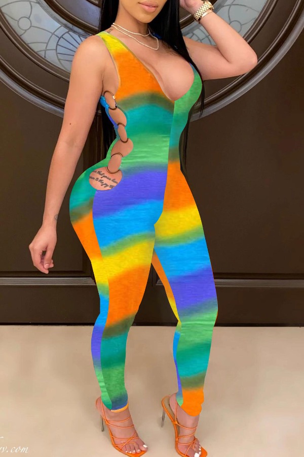 

lovely Trendy Rainbow Striped Multicolor One-piece Jumpsuit, Multicolor stripe