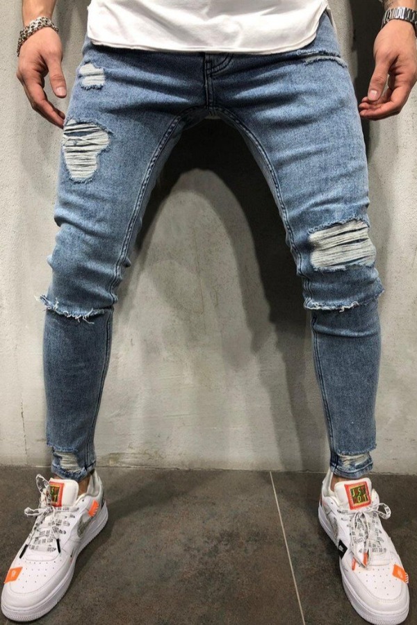 

lovely Trendy Broken Holes Blue Jeans