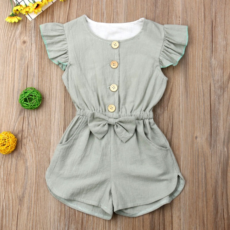 

lovely Stylish Buttons Design Green Girl One-piece Romper