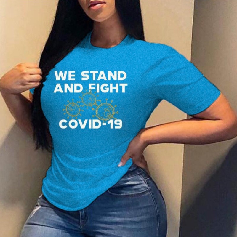 

lovely Casual O Neck Letter Print Blue T-shirt