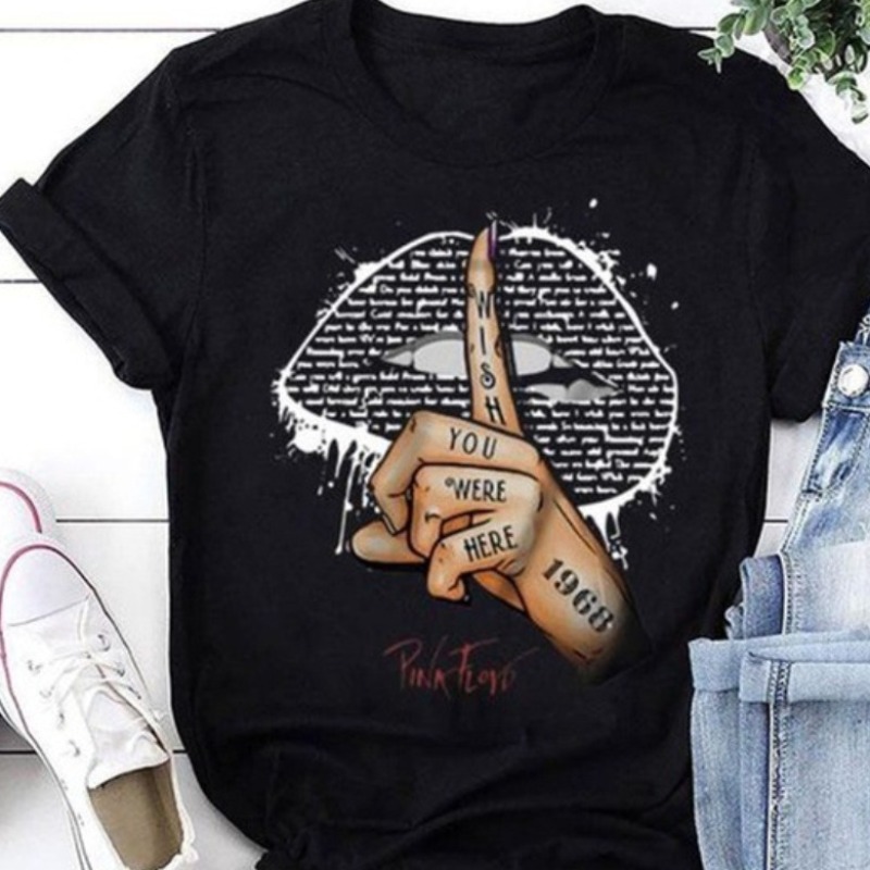 

lovely Leisure O Neck Lip Print Black Plus Size T-shirt