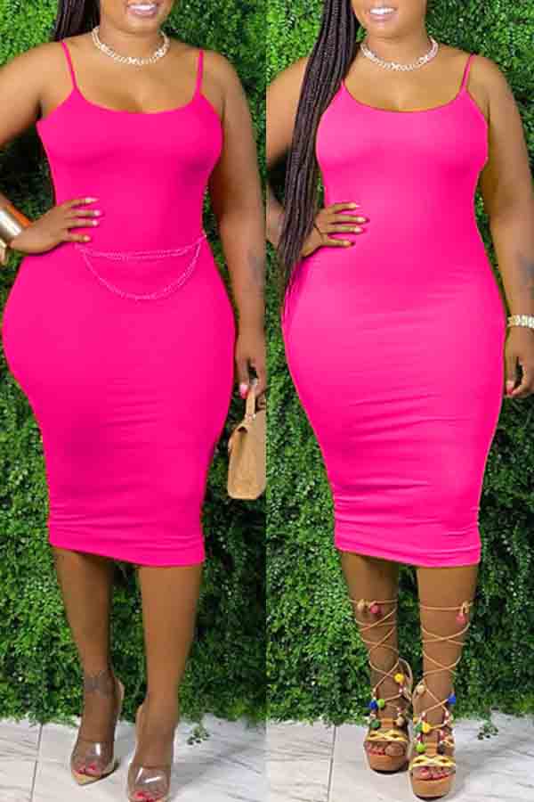 

lovely Sexy Basic Skinny Pink Knee Length Plus Size Dress