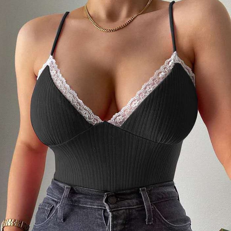 

lovely Sportswear Lace Hem Black Camisole