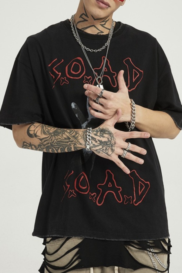 

lovely Street O Neck Letter Print Black T-shirt