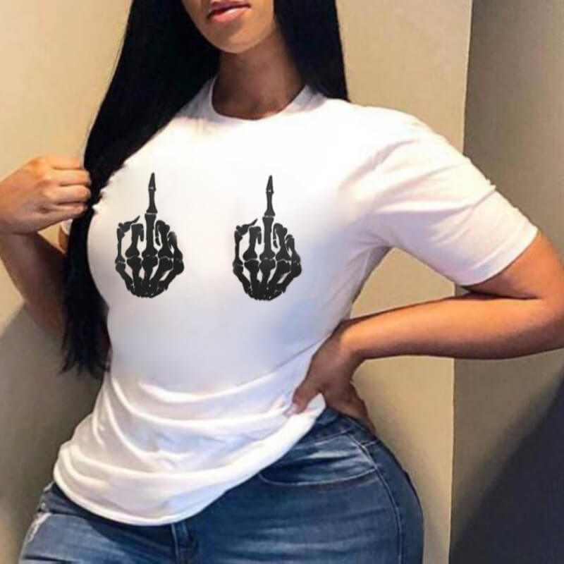 

Lovely Leisure O Neck Print White Plus Size T-shirt