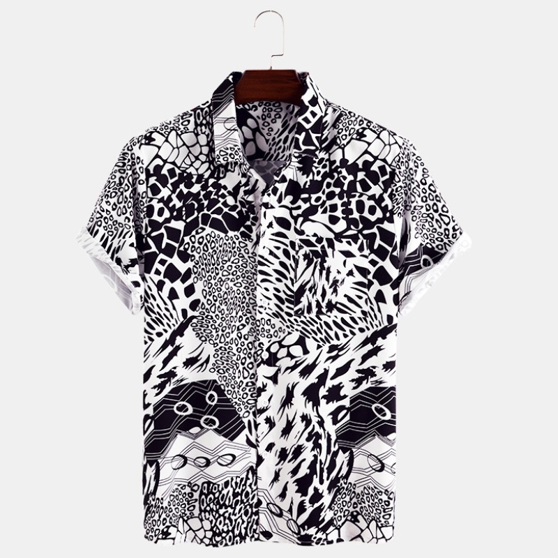 

lovely Bohemian Turndown Collar Print White Shirt