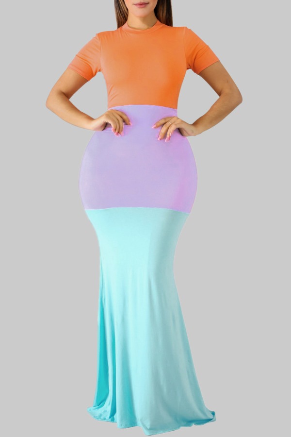 

Lovely Casual Patchwork Croci Maxi Plus Size Dress