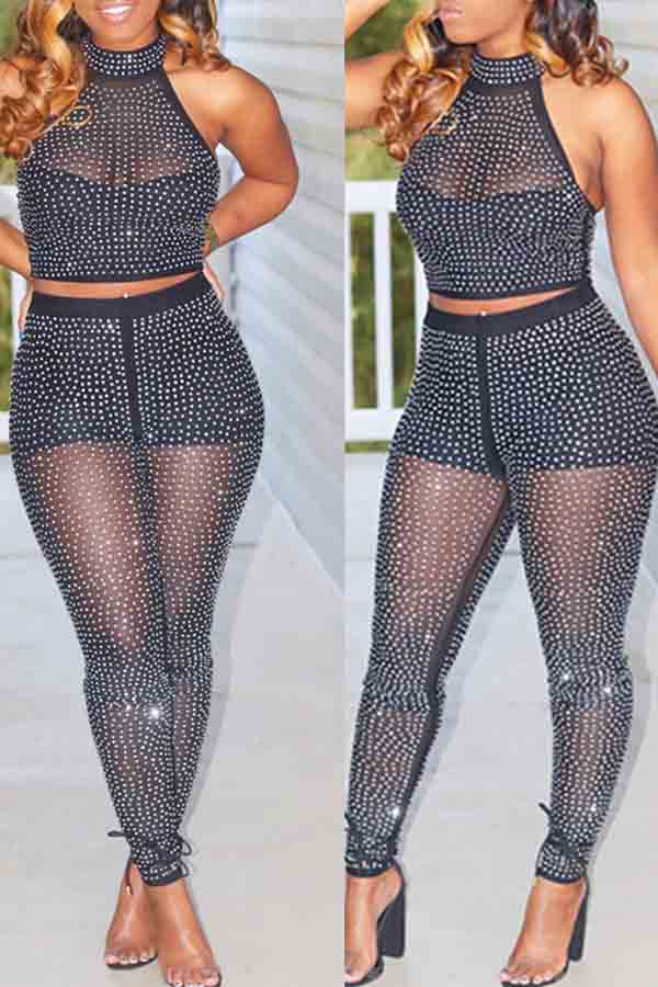 

lovely Sexy See-through Black Two-piece Pants Set