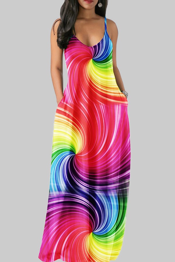 

lovely Bohemian V Neck Tie-dye Red Maxi Dress