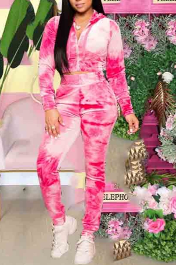 

lovely Street Tie-dye Rose Red Two-piece Pants Set