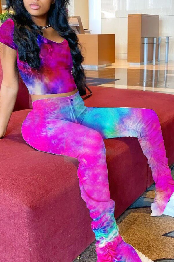 

LW Casual Tie Dye Rose Red Two Piece Pants Set