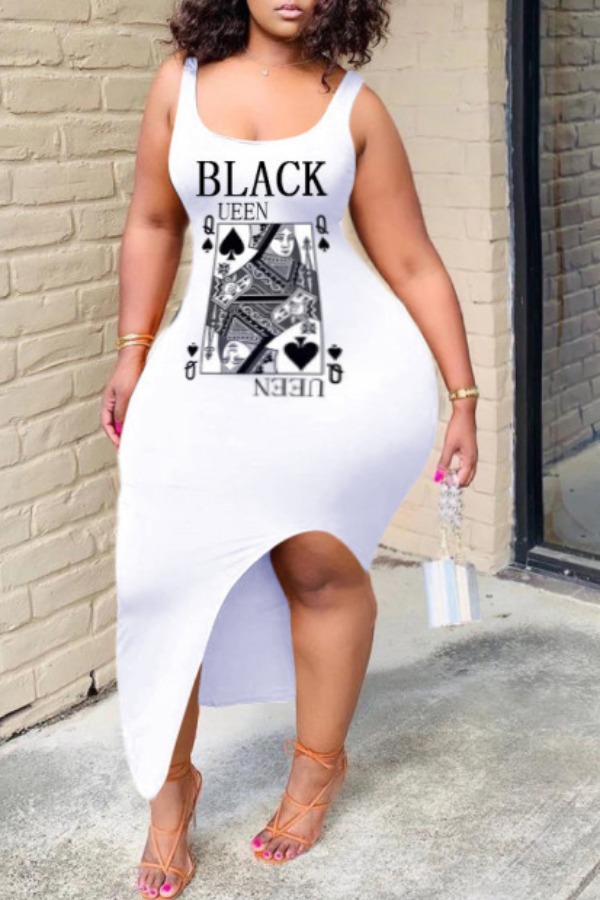 

Lovely Casual Print White Ankle Length Plus Size Dress