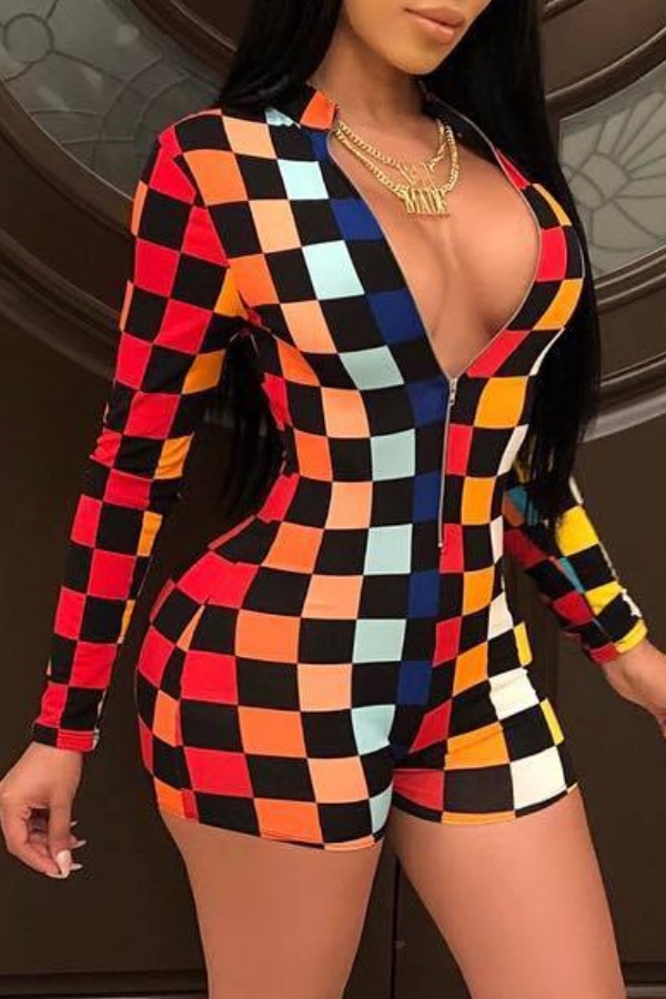 

lovely Sportswear Grid Print Multicolor One-piece Romper, Multicolor lattices