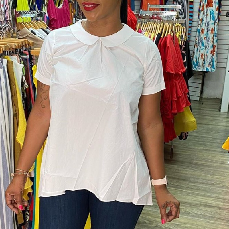 

lovely Trendy Turndown Collar Backless White Blouse