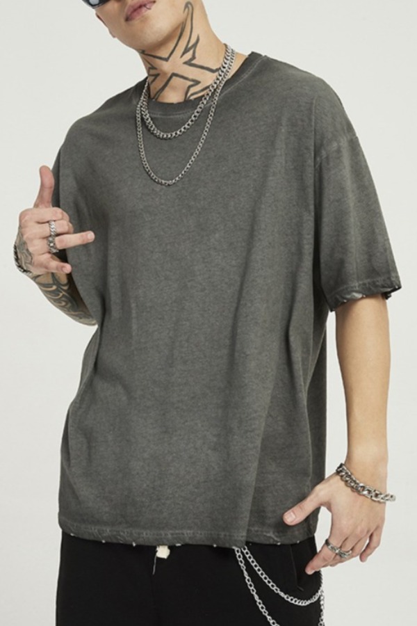 

lovely Leisure O Neck Basic Dark Grey T-shirt