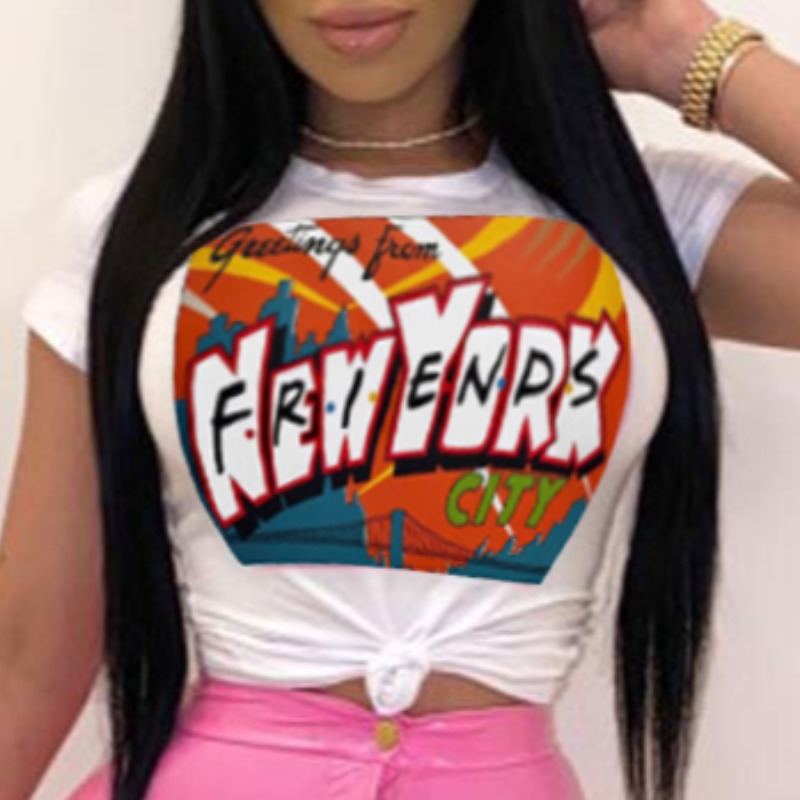

lovely Casual O Neck Print White T-shirt