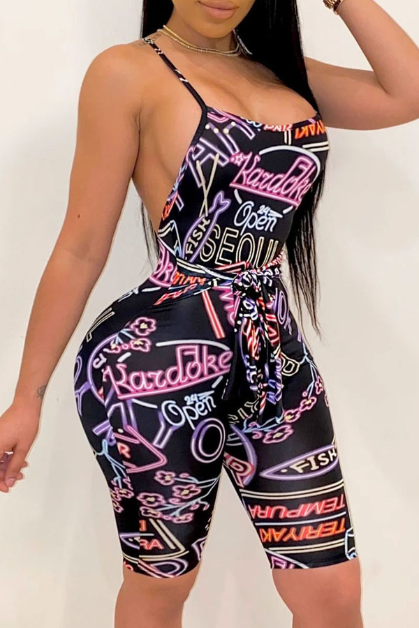 

lovely Sexy Letter Print Pink One-piece Romper