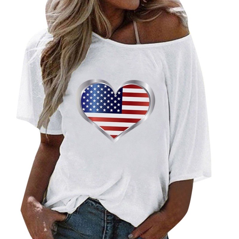 

lovely Independence Day Casual Heart White Plus Size T-shirt