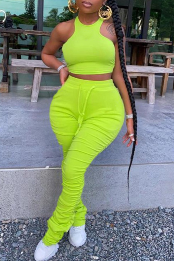 

Lovely Stylish Fold Design Green Plus Size Two-piece Pants Set