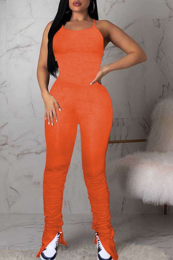 

lovely Sexy Fold Design Backless Orange One-piece Jumpsuit