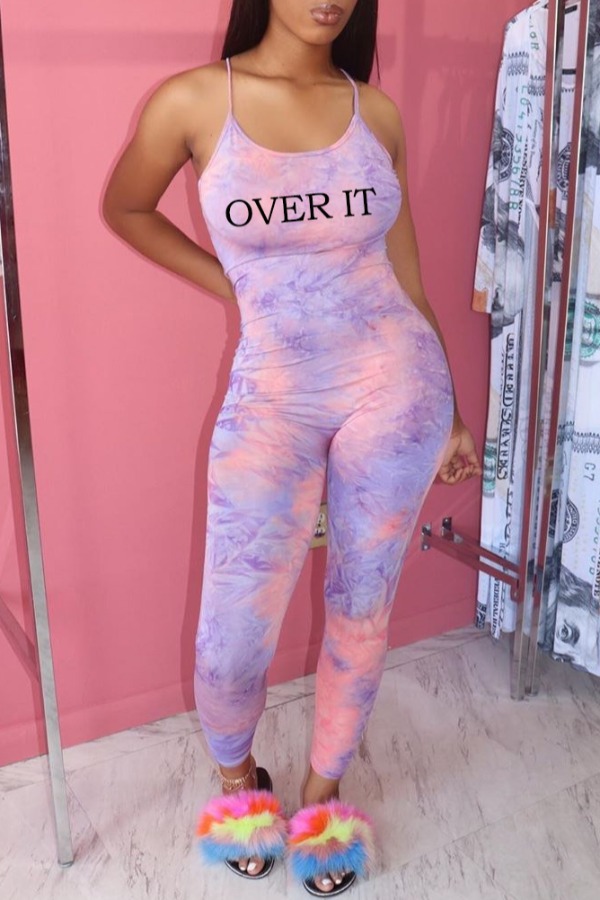 

lovely Trendy Letter Print Purple One-piece Jumpsuit