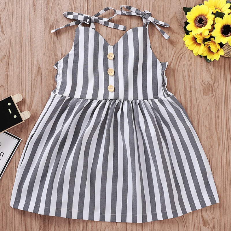 

lovely Stylish Striped Grey Girl Knee Length Dress