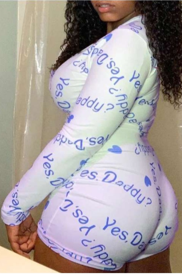 

lovely Casual Letter Print Baby Blue One-piece Romper