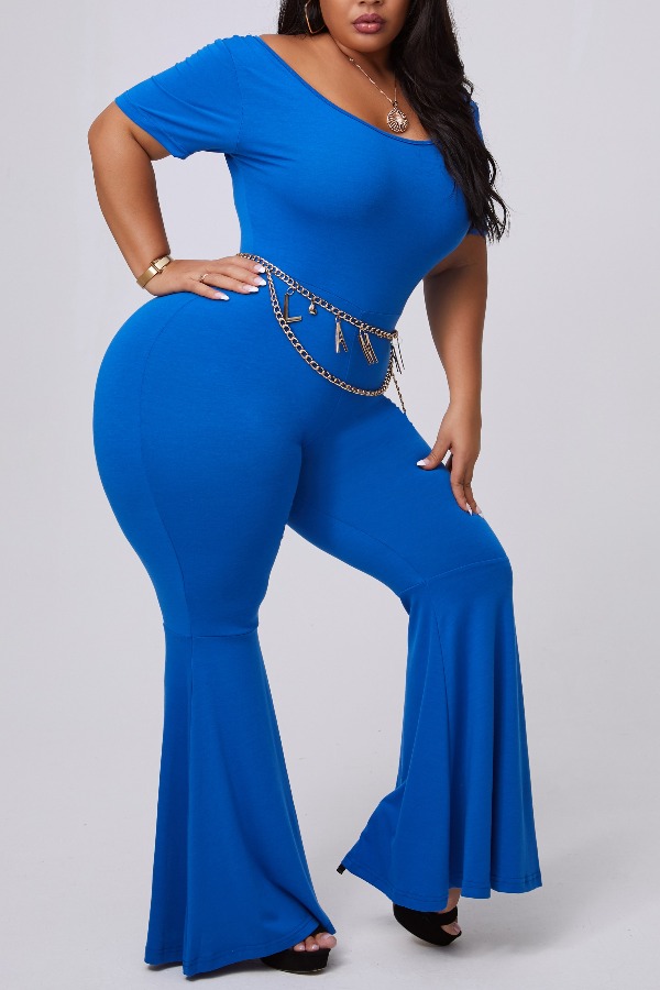 

lovely Casual Basic Blue Plus Size One-piece Jumpsuit