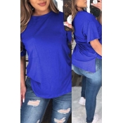 lovely Leisure O Neck Blue Plus Size T-shirt