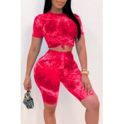 lovely Stylish Tie-dye Red Plus Size Two-piece Sho