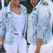 lovely Stylish Turndown Collar Patchwork Babyblue 