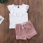 lovely Casual Lace-up White Girl Two-piece Shorts 