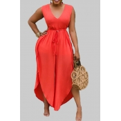 lovely Casual Lace-upl Loose Orange Plus Size One-