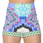 lovely Casual Print Patchwork Blue Shorts