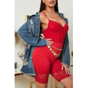 Lovely Casual Turndown Collar Broken Holes Deep Bl