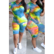 LW Casual Tie Dye Green Two Piece Shorts Set