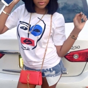 Lovely Casual O Neck Face Print White T-shirt