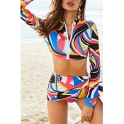 lovely Bohemian Print Blue Two-piece Swimsuit