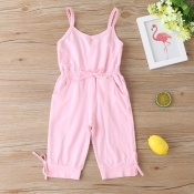 lovely Casual Lace-up Pink Girl One-piece Jumpsuit