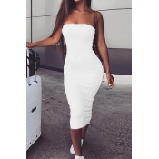 LW Trendy Dew Shoulder White Ankle Length Dress