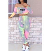 lovely Stylish Tie-dye Pink Two-piece Pants Set