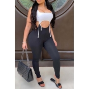 LW Sexy Hollow-out Black And White One-piece Jumps
