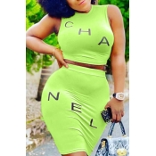 lovely Casual Letter Green Plus Size Two-piece Ski
