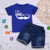 lovely Casual Letter Print Deep Blue Boy Two-piece