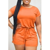 lovely Leisure Lace-up Orange One-piece Romper