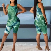 lovely Casual Tie-dye Green Two-piece Shorts Set