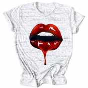 lovely Casual Lip Print Grey T-shirt