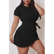 LW Plus Size Casual Asymmetrical Black Mini Dress