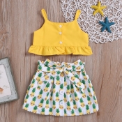 lovely Trendy Print Yellow Girl Two-piece Skirt Se