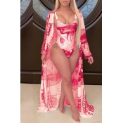 LW Print Red One-piece Swimsuit(With Cover-up)
